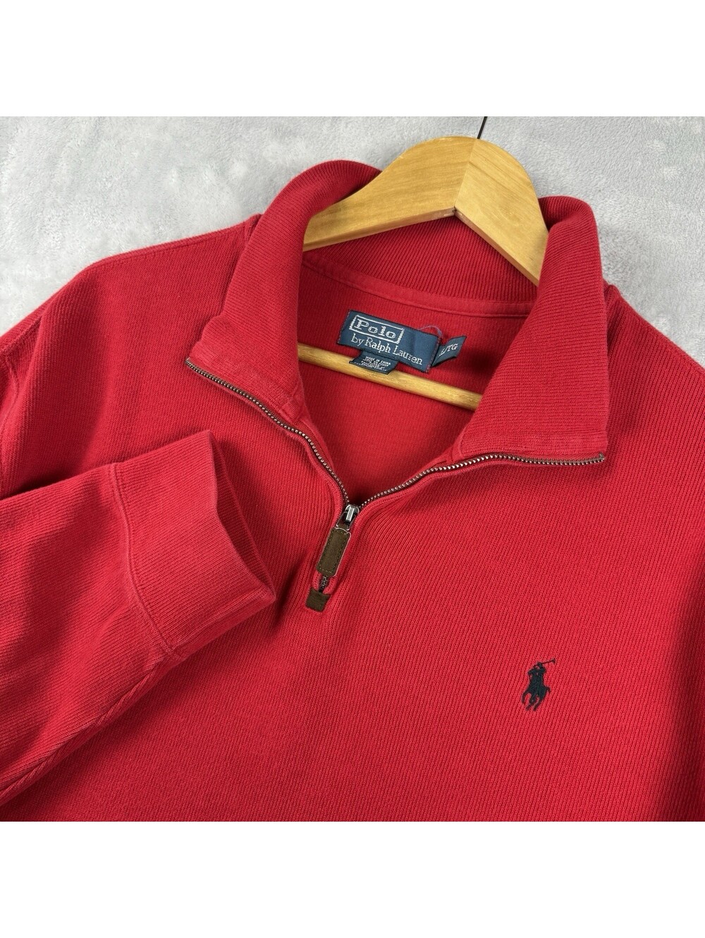 Polo Ralph Lauren Red 1/4 Zip Sweatshirts Estate Rib Pony Size L Cotton Preppy